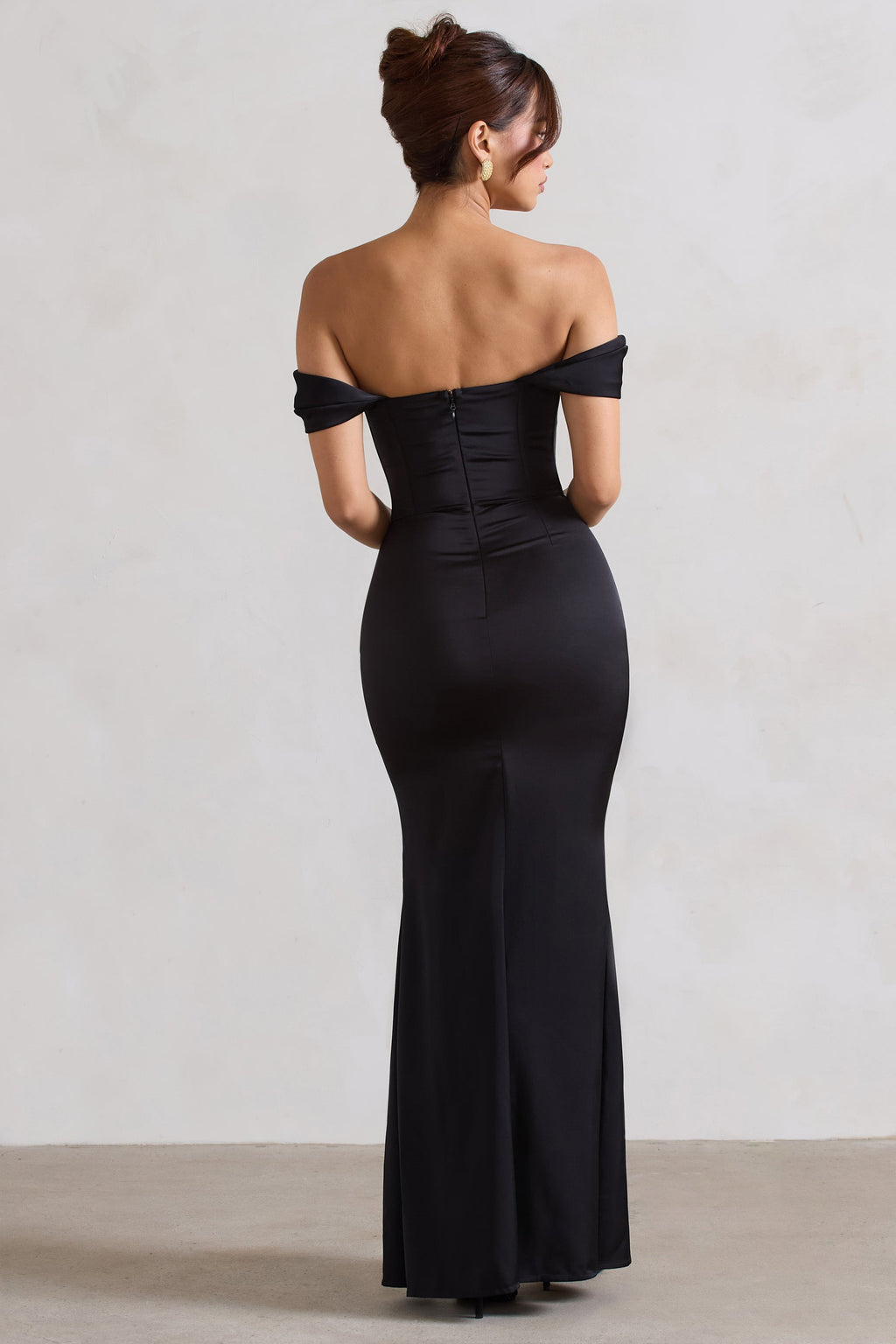 Kimberly | Black Bardot Satin Maxi Dress